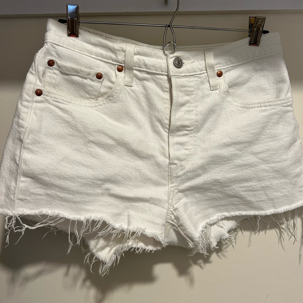Levi's White Jean Shorts Distressed High-Waisted